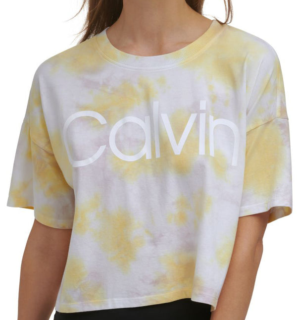 Calvin Klein Womens Performance Cropped Tie-Dyed T-Shirt