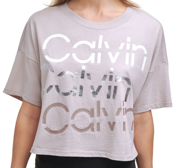 Calvin Klein Womens Performance Sliced Logo Cropped T-Shirt