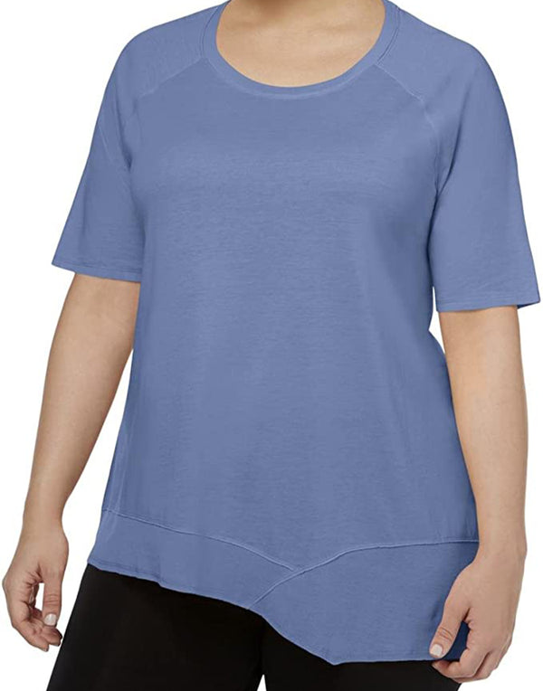 Calvin Klein Womens Plus Asymmetrical-Hem Short Sleeves T-Shirt