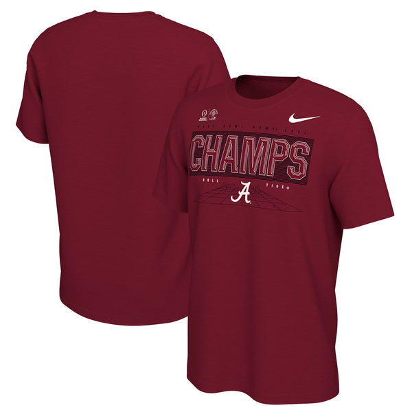 Nike Mens Alabama Crimson Tide Crimson College Football Playoff 2021 Rose Bowl Champions Locker Room T-Shirt