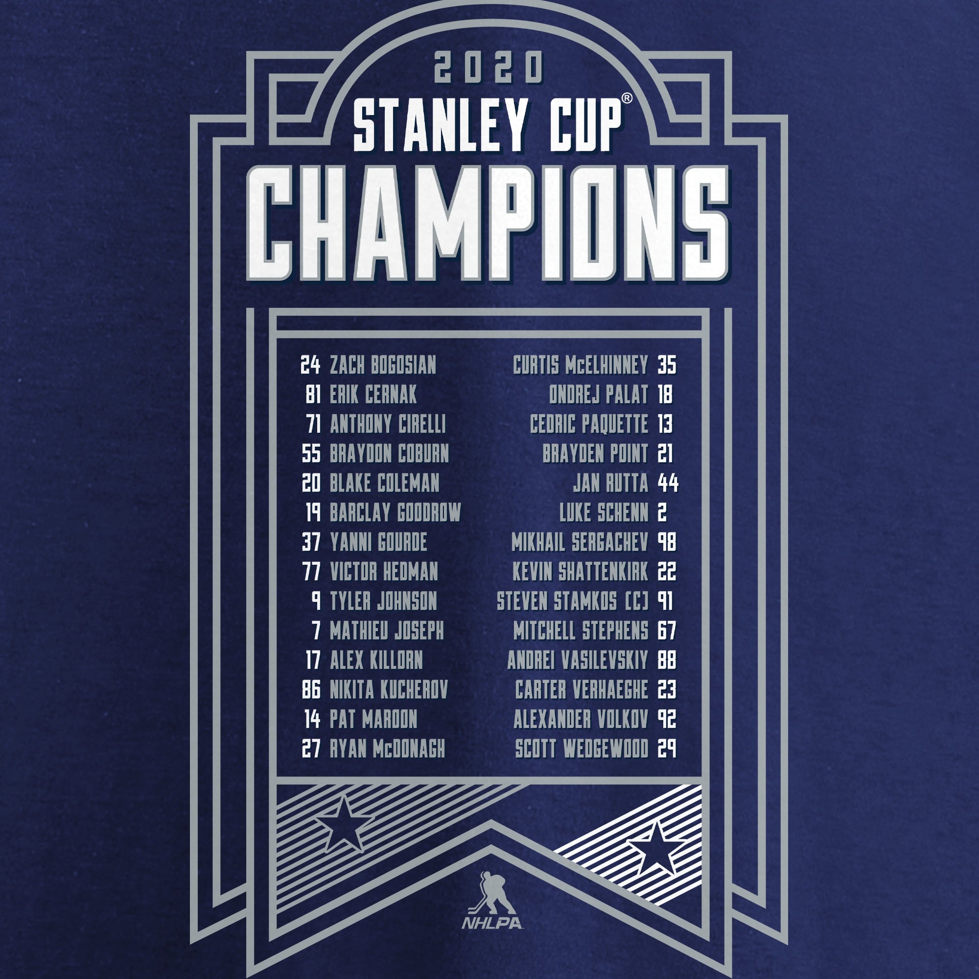 Fanatics Womens Tampa Bay Lightning 2020 Stanley Cup Champions Give and Go Roster V Neck T-Shirt