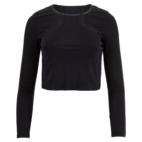 Fila Womens Uplift Long Sleeve Performance Crop Top,Black,Medium