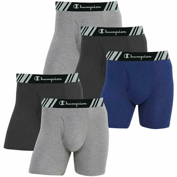 Champion Mens All Day Comfort No Ride Up Double Dry X Temp 4 Pack Boxer Briefs,Grey/Black/Blue,Medium
