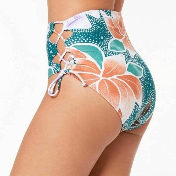 Hula Honey Womens Lush Lotus Printed High waist Bikini Bottoms
