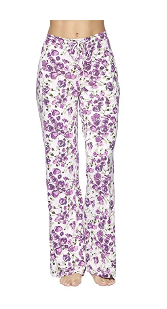 Felina Womens Super Soft Knit Drawstring Pajama Pants,Purple Floral,XX-Large