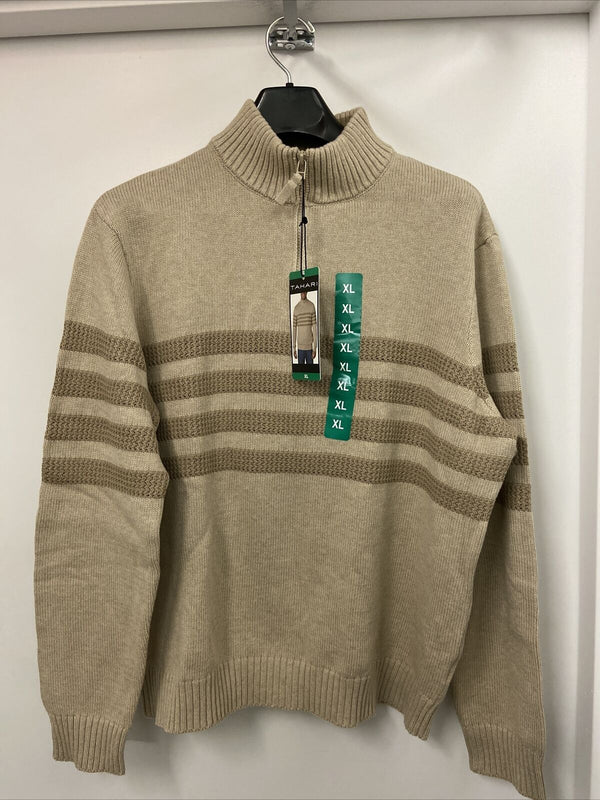 Tahari Mens Quarter Zip Stretch Pullover Striped Mock Neck Sweater,XX-Large