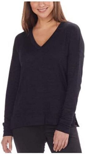 Kirkland Signature Womens Long Sleeve Relaxed Fit V neck Top,Black,Large