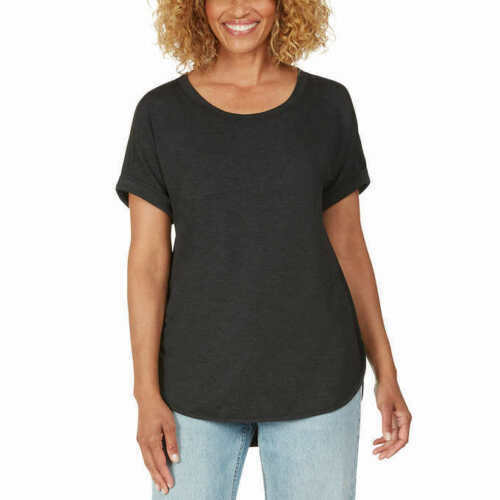Matty M Womens French Terry Tee Top,Black,Large