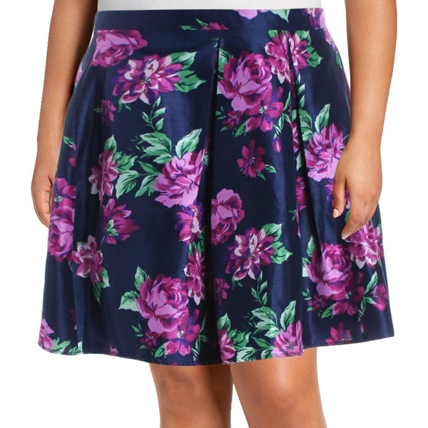 Sequin Hearts Womens Plus Size Floral Print A-Line Skirt,Navy Glitter Floral,22