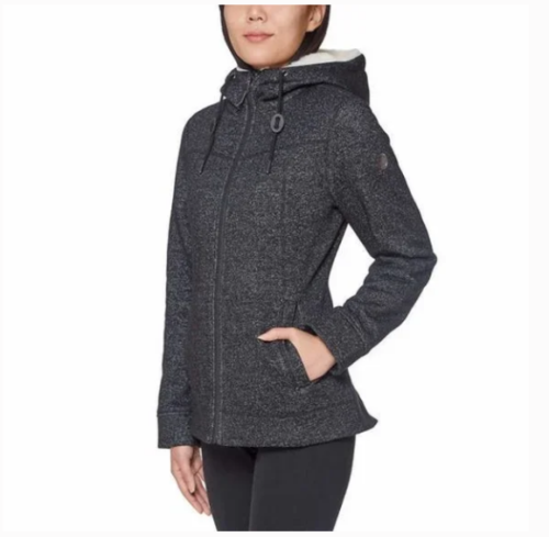 1 Madison Womens Knit With Faux Fur Hood Jacket,Medium